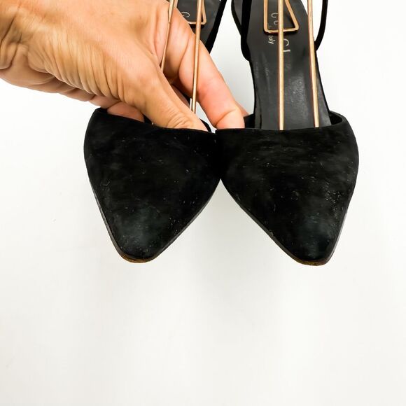 Gucci Black Suede Leather Strappy Heels Pointed Toe Size 7 - Picture 9 of 15